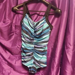Striped one piece swim suit